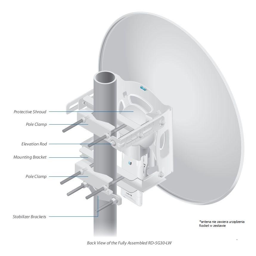 UBNT WFUBRD-5G30-LW UBNT RocketDish 5G30-LW 30dBi 5 Ghz 2x2 Mimo 30 KM DISH Anten ürün görseli 4 - wifidepo